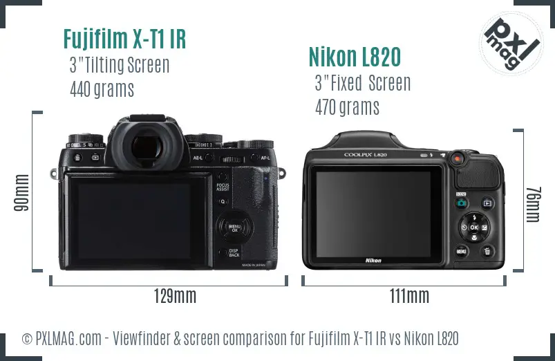 Fujifilm X-T1 IR vs Nikon L820 Screen and Viewfinder comparison