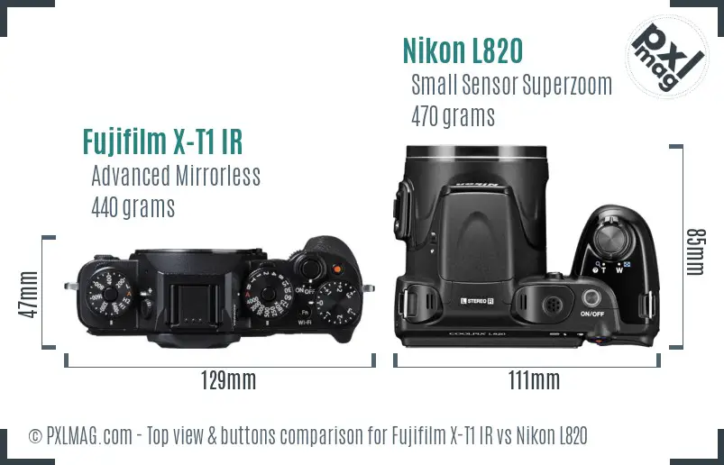 Fujifilm X-T1 IR vs Nikon L820 top view buttons comparison