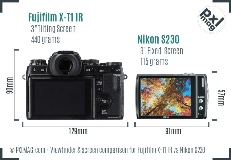Fujifilm X-T1 IR vs Nikon S230 Screen and Viewfinder comparison