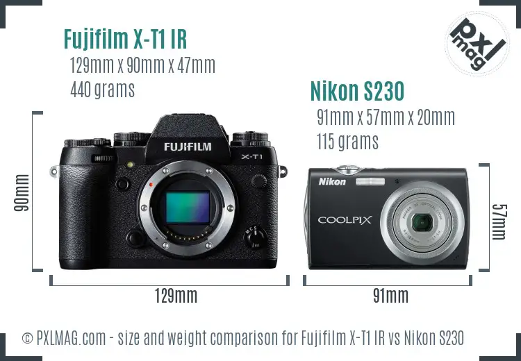 Fujifilm X-T1 IR vs Nikon S230 size comparison