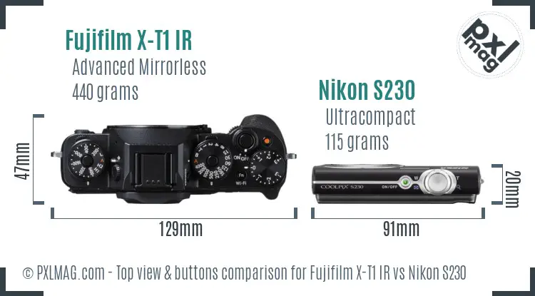 Fujifilm X-T1 IR vs Nikon S230 top view buttons comparison