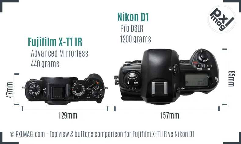 Fujifilm X-T1 IR vs Nikon D1 top view buttons comparison