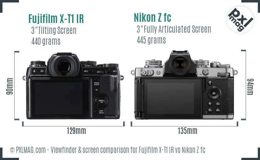 Fujifilm X-T1 IR vs Nikon Z fc Screen and Viewfinder comparison