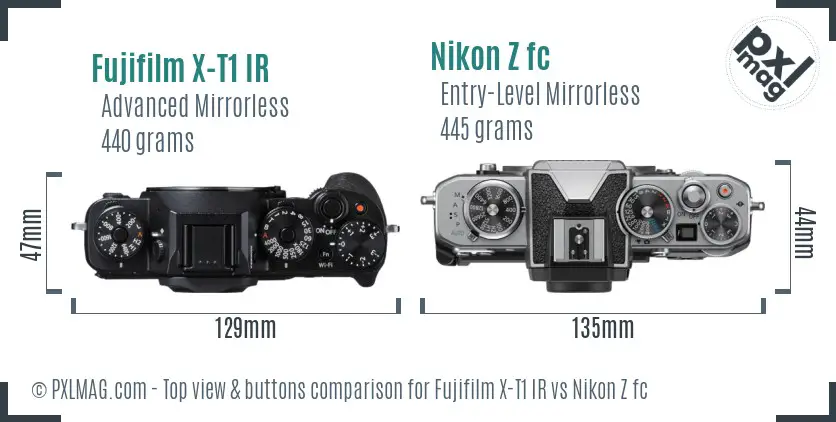 Fujifilm X-T1 IR vs Nikon Z fc top view buttons comparison