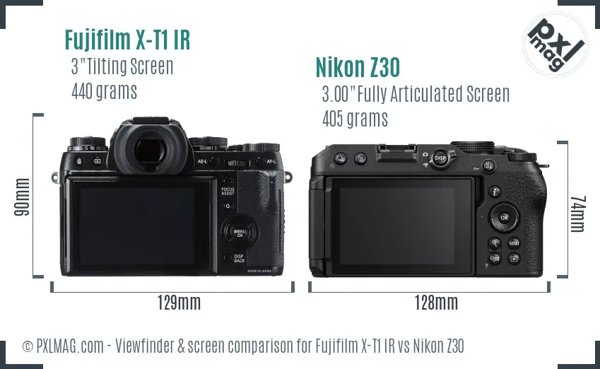 Fujifilm X-T1 IR vs Nikon Z30 Screen and Viewfinder comparison