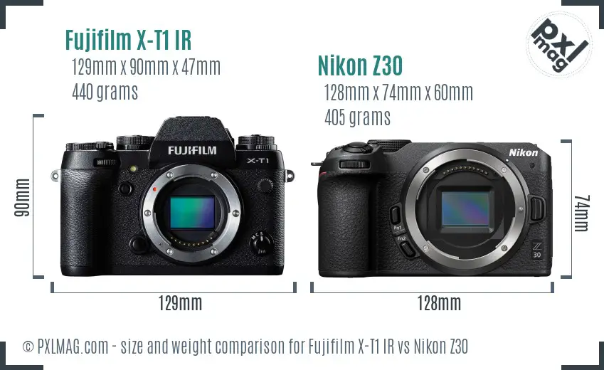 Fujifilm X-T1 IR vs Nikon Z30 size comparison