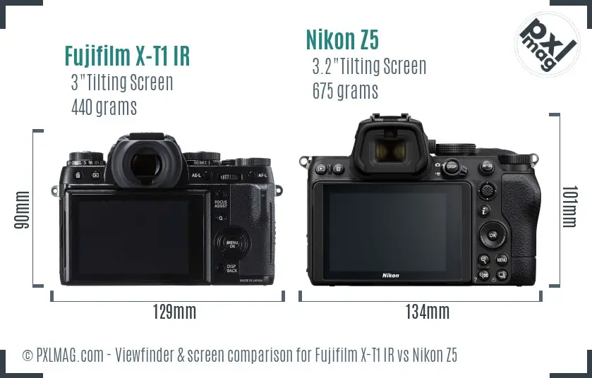 Fujifilm X-T1 IR vs Nikon Z5 Screen and Viewfinder comparison