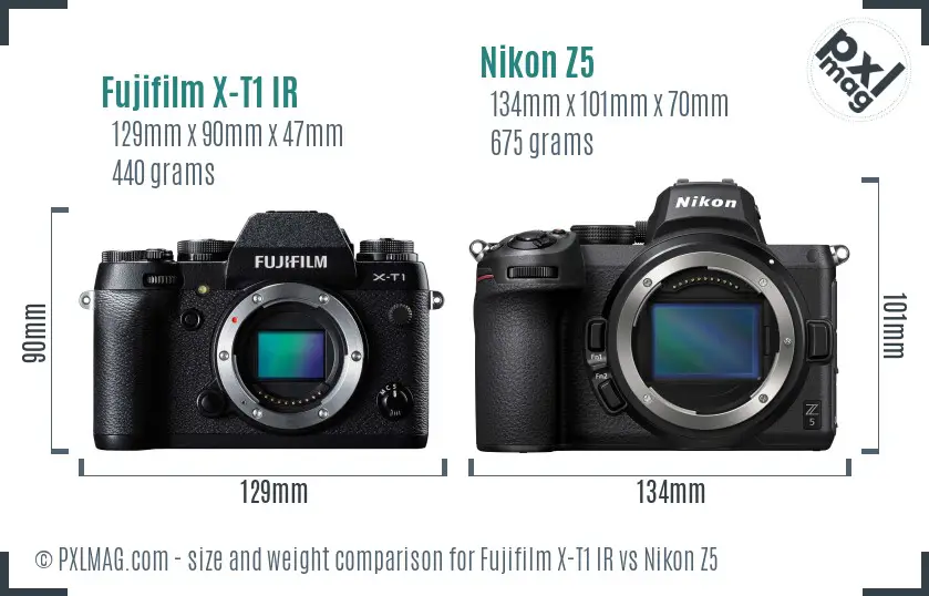Fujifilm X-T1 IR vs Nikon Z5 size comparison
