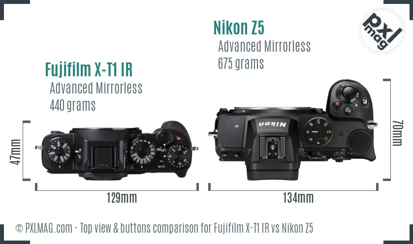 Fujifilm X-T1 IR vs Nikon Z5 top view buttons comparison