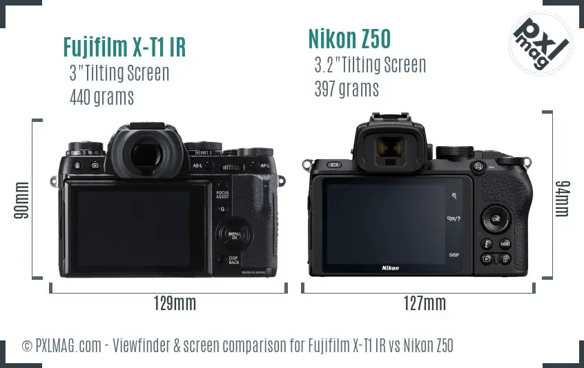 Fujifilm X-T1 IR vs Nikon Z50 Screen and Viewfinder comparison