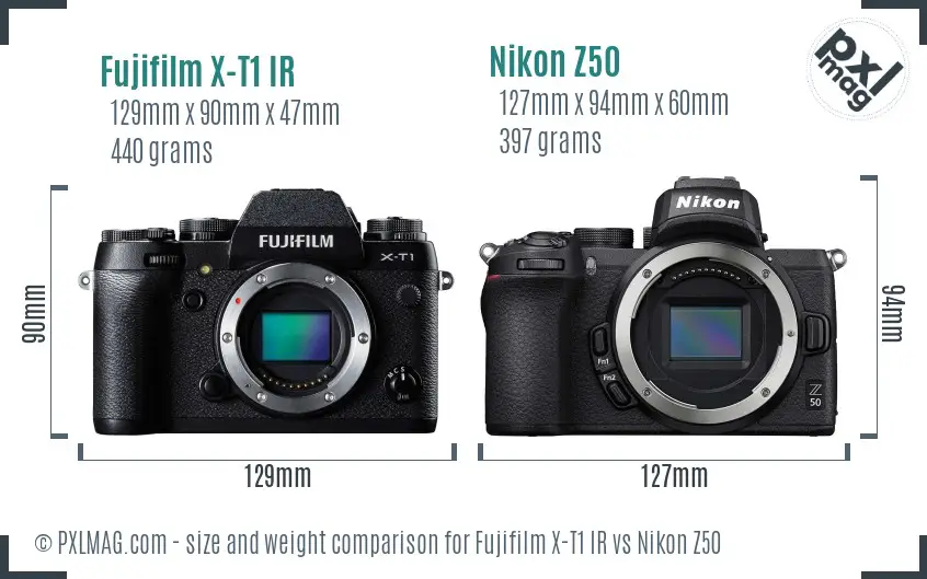 Fujifilm X-T1 IR vs Nikon Z50 size comparison