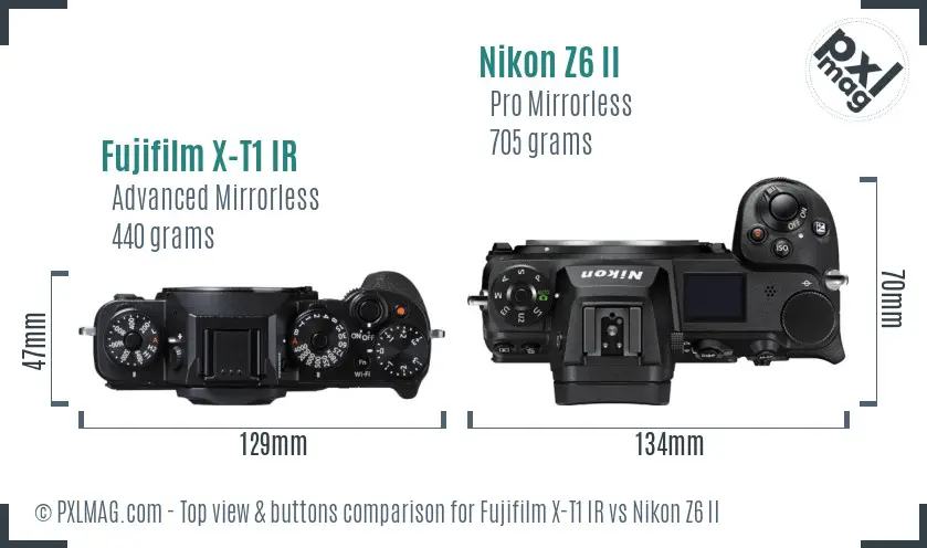 Fujifilm X-T1 IR vs Nikon Z6 II top view buttons comparison