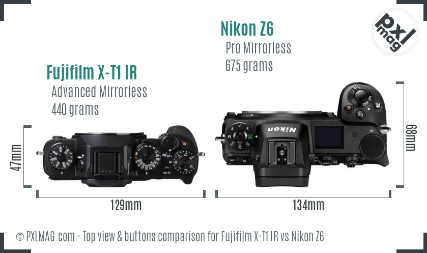 Fujifilm X-T1 IR vs Nikon Z6 top view buttons comparison