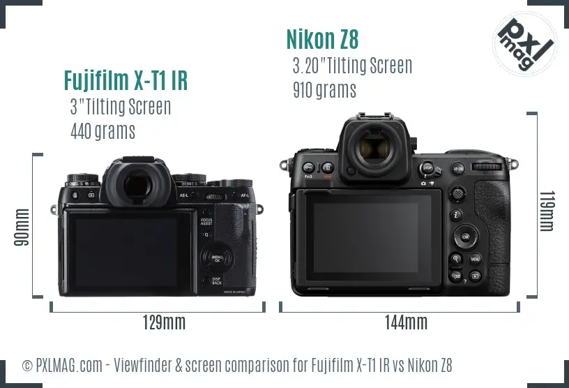 Fujifilm X-T1 IR vs Nikon Z8 Screen and Viewfinder comparison