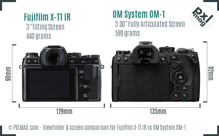 Fujifilm X-T1 IR vs OM System OM-1 Screen and Viewfinder comparison