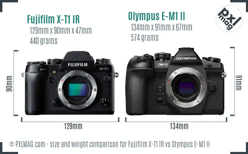 Fujifilm X-T1 IR vs Olympus E-M1 II size comparison