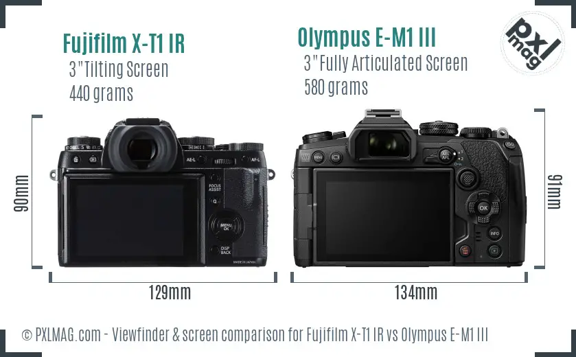 Fujifilm X-T1 IR vs Olympus E-M1 III Screen and Viewfinder comparison