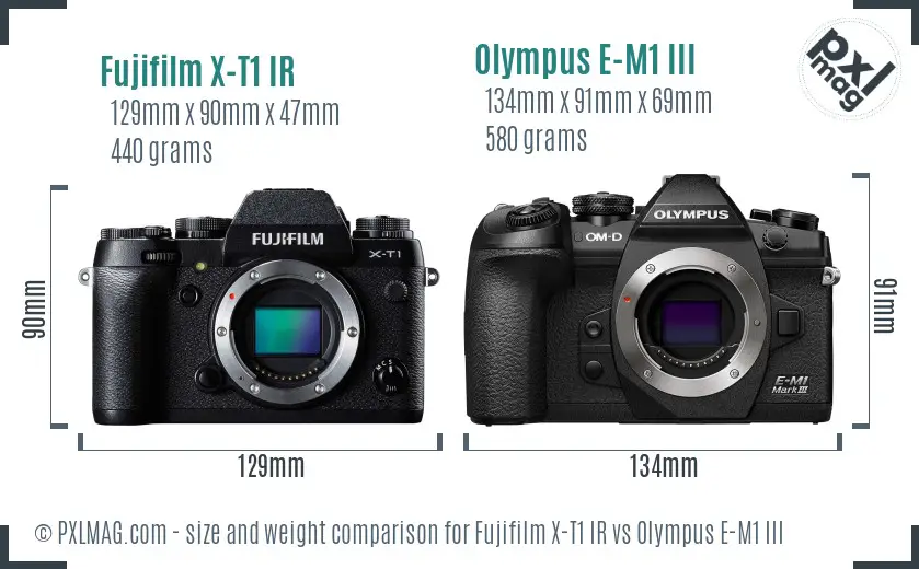 Fujifilm X-T1 IR vs Olympus E-M1 III size comparison