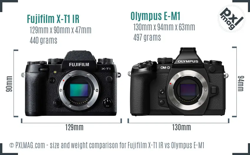 Fujifilm X-T1 IR vs Olympus E-M1 size comparison