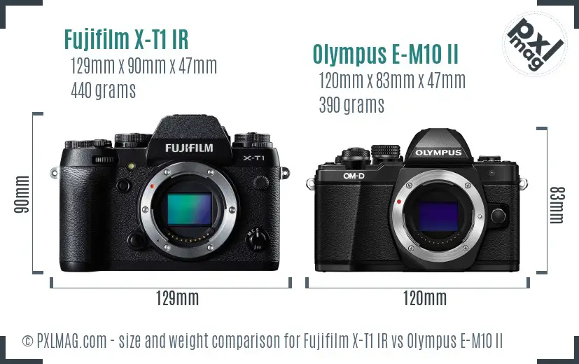 Fujifilm X-T1 IR vs Olympus E-M10 II size comparison