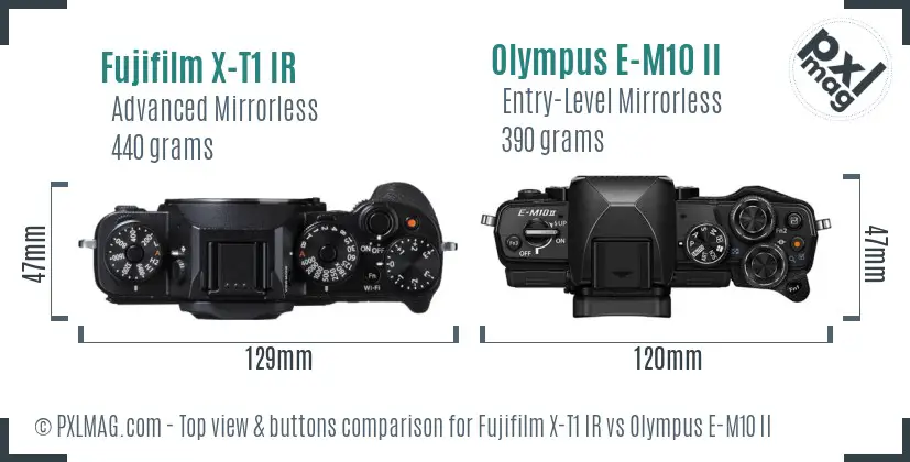 Fujifilm X-T1 IR vs Olympus E-M10 II top view buttons comparison