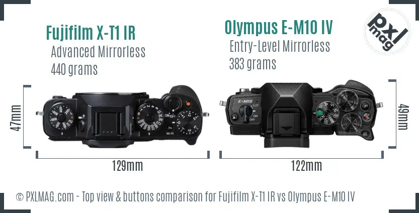 Fujifilm X-T1 IR vs Olympus E-M10 IV top view buttons comparison