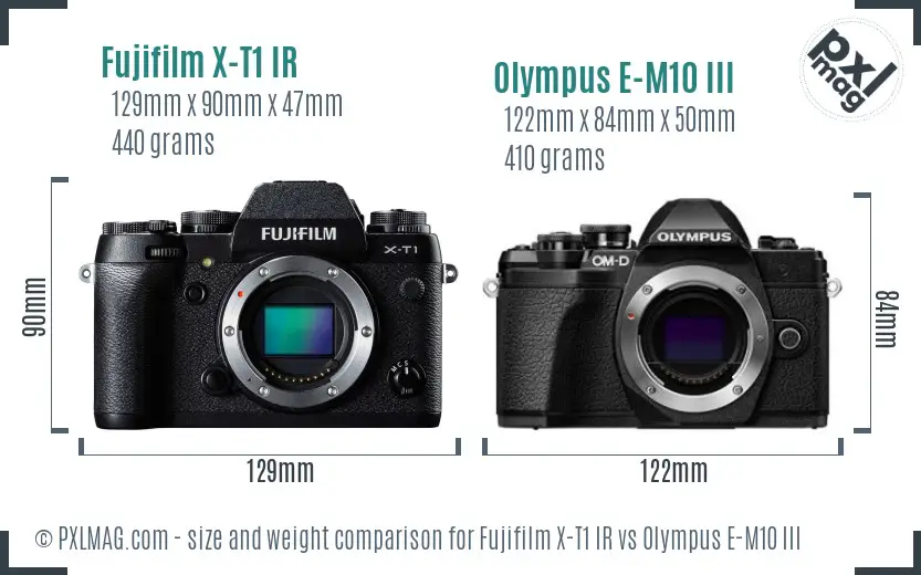 Fujifilm X-T1 IR vs Olympus E-M10 III size comparison