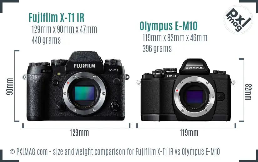 Fujifilm X-T1 IR vs Olympus E-M10 size comparison