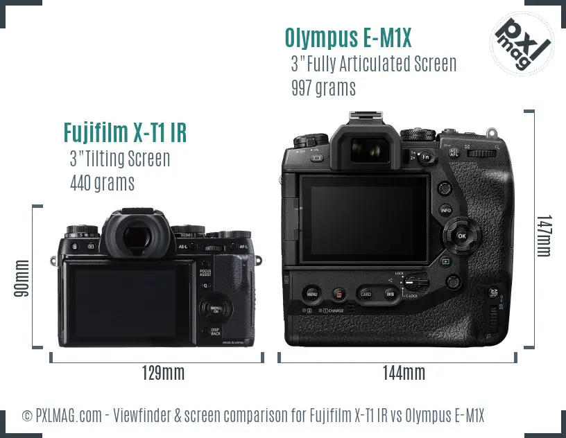 Fujifilm X-T1 IR vs Olympus E-M1X Screen and Viewfinder comparison