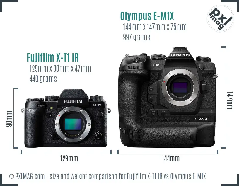 Fujifilm X-T1 IR vs Olympus E-M1X size comparison