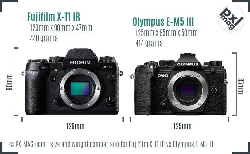 Fujifilm X-T1 IR vs Olympus E-M5 III size comparison Fujifilm X-T1 IR vs Olympus E-M5 III size comparison