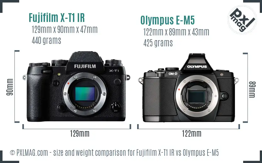 Fujifilm X-T1 IR vs Olympus E-M5 size comparison
