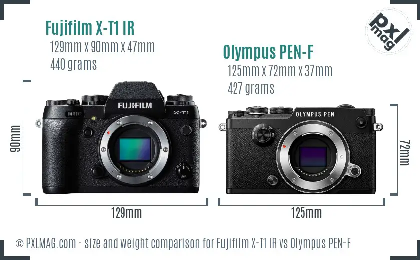 Fujifilm X-T1 IR vs Olympus PEN-F size comparison