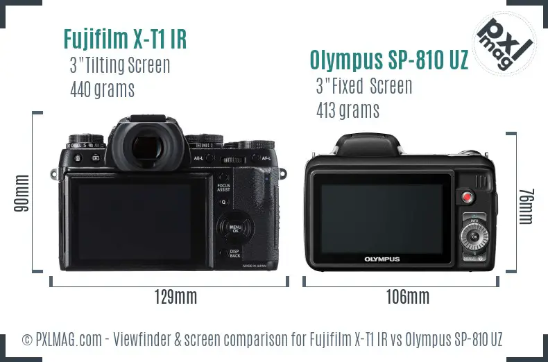 Fujifilm X-T1 IR vs Olympus SP-810 UZ Screen and Viewfinder comparison