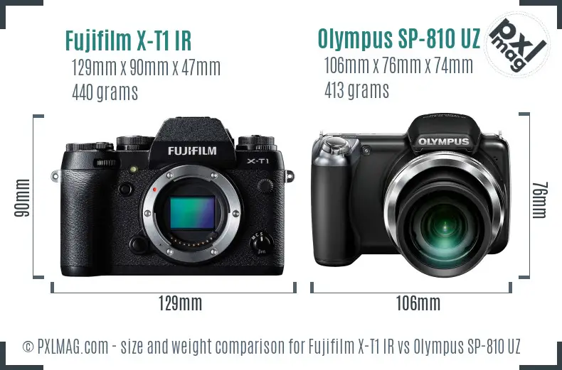 Fujifilm X-T1 IR vs Olympus SP-810 UZ size comparison