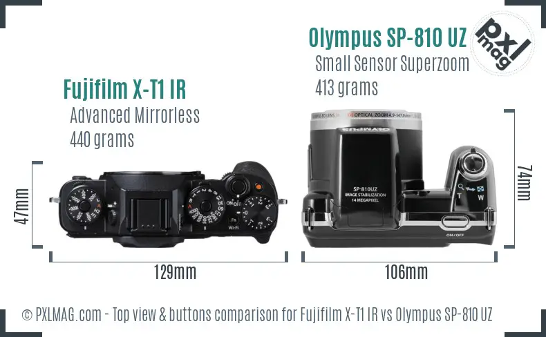 Fujifilm X-T1 IR vs Olympus SP-810 UZ top view buttons comparison