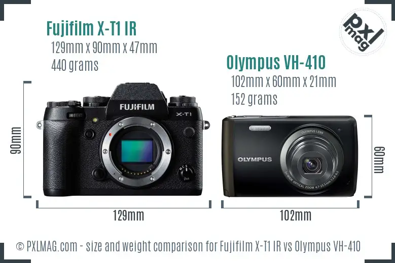 Fujifilm X-T1 IR vs Olympus VH-410 size comparison