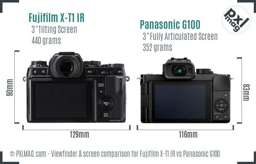 Fujifilm X-T1 IR vs Panasonic G100 Screen and Viewfinder comparison