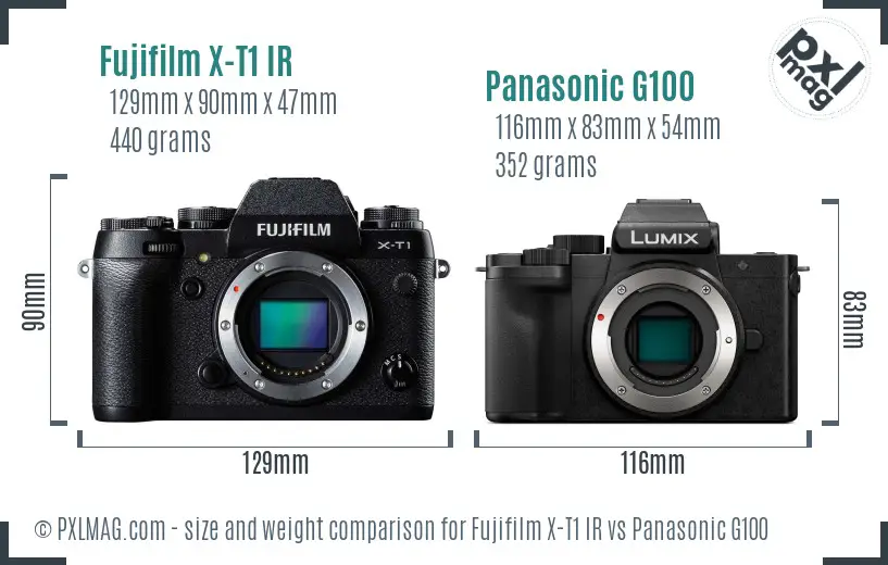 Fujifilm X-T1 IR vs Panasonic G100 size comparison