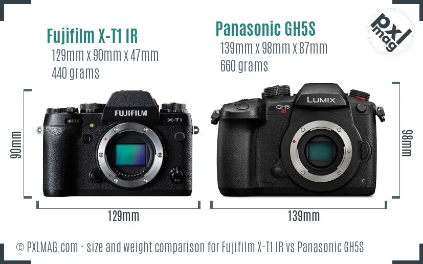 Fujifilm X-T1 IR vs Panasonic GH5S size comparison