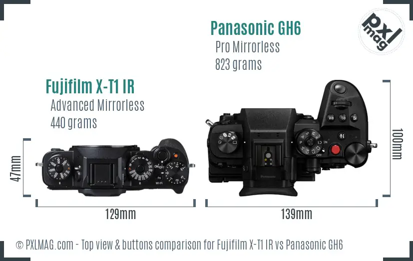 Fujifilm X-T1 IR vs Panasonic GH6 top view buttons comparison