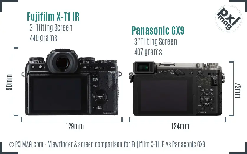 Fujifilm X-T1 IR vs Panasonic GX9 Screen and Viewfinder comparison