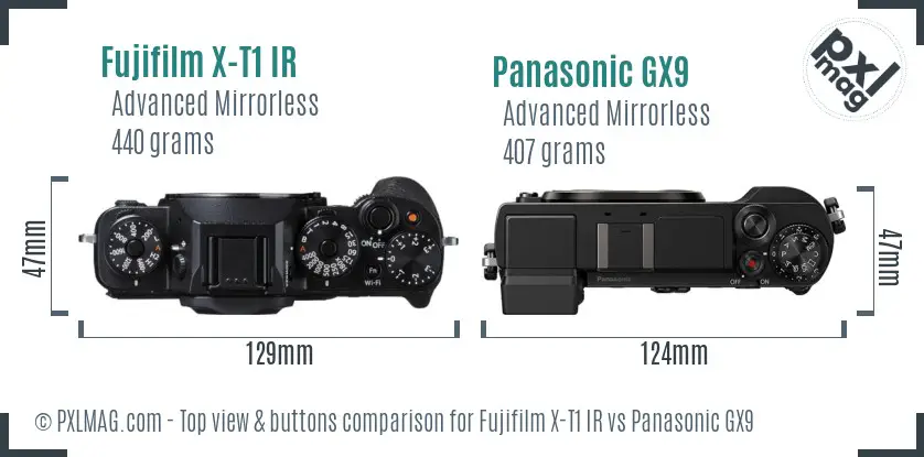 Fujifilm X-T1 IR vs Panasonic GX9 top view buttons comparison