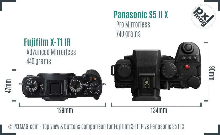 Fujifilm X-T1 IR vs Panasonic S5 II X top view buttons comparison