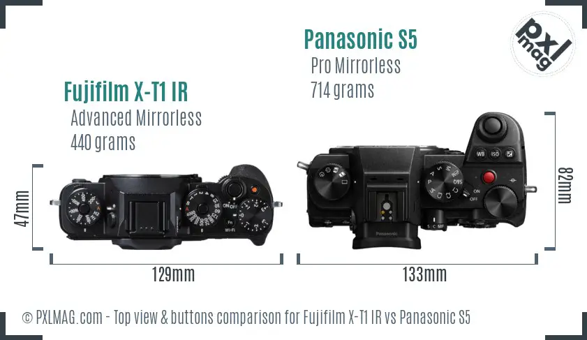 Fujifilm X-T1 IR vs Panasonic S5 top view buttons comparison