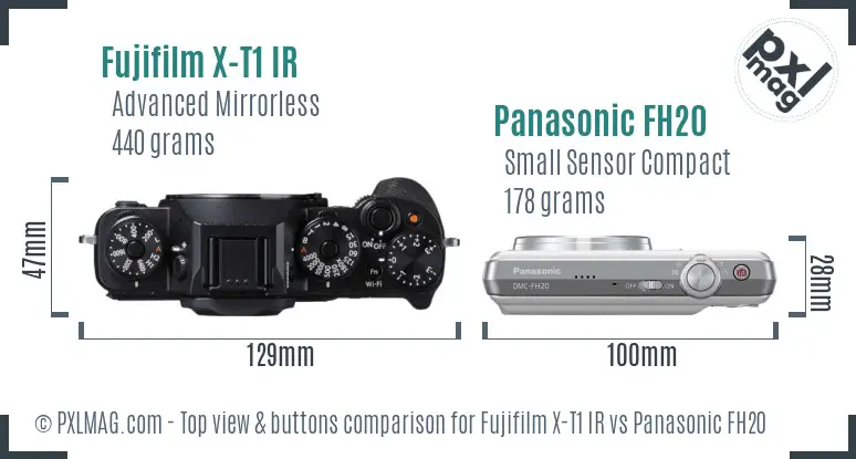Fujifilm X-T1 IR vs Panasonic FH20 top view buttons comparison