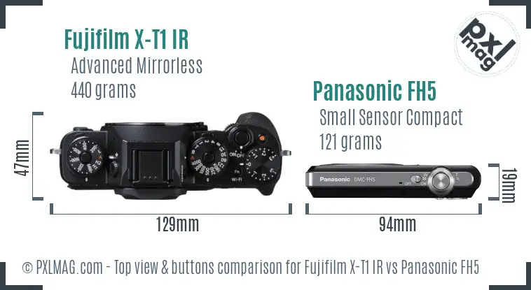 Fujifilm X-T1 IR vs Panasonic FH5 top view buttons comparison