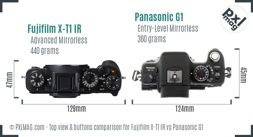Fujifilm X-T1 IR vs Panasonic G1 top view buttons comparison