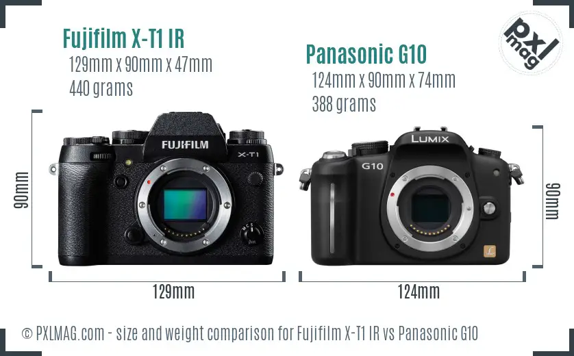 Fujifilm X-T1 IR vs Panasonic G10 size comparison