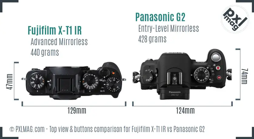Fujifilm X-T1 IR vs Panasonic G2 top view buttons comparison